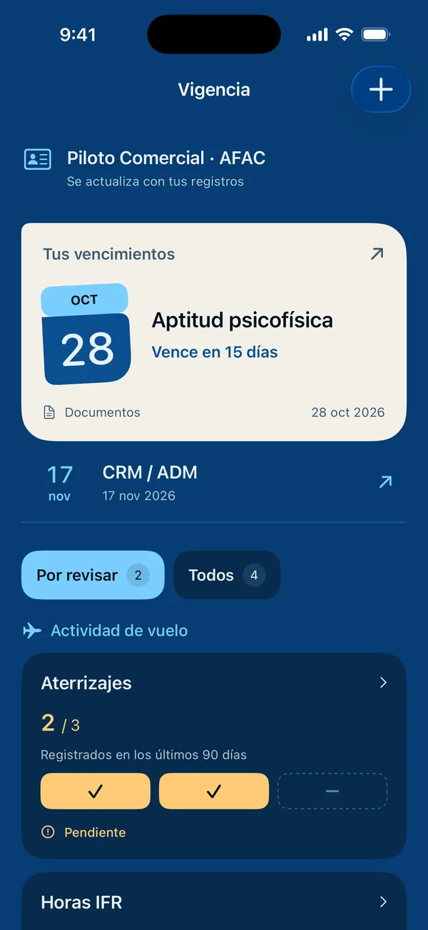 Currency en la app: vencimientos y actividad reciente